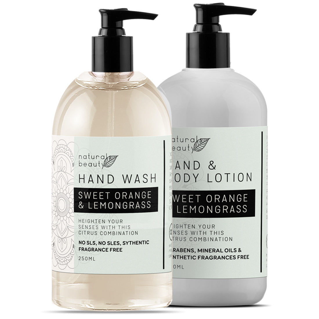 This is a wonderfully cheerful duo, the perfect bathroom gift set. Includes a natural cleanser and lotion to gently care for the hands; both scented with essential oils of lemongrass and sweet orange.