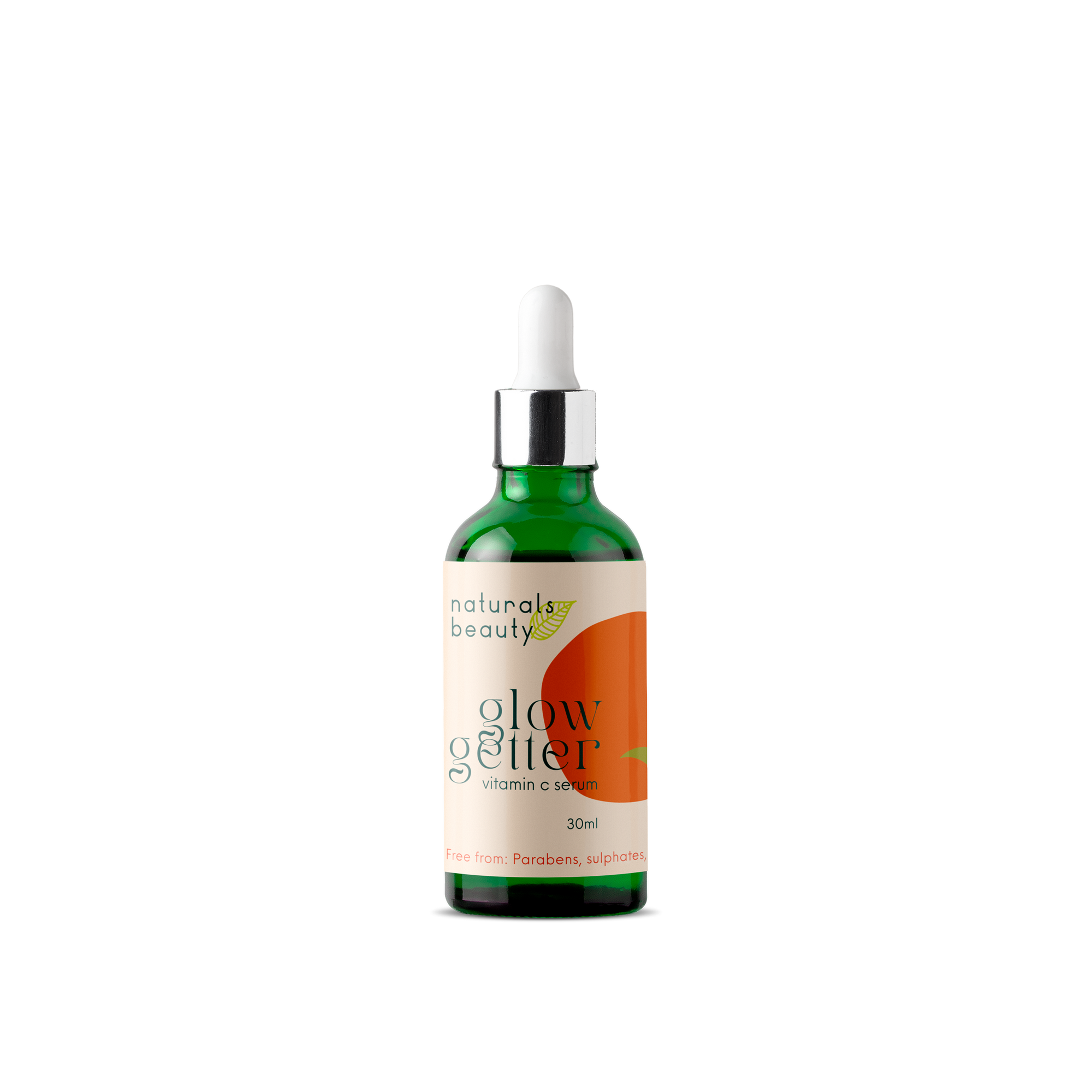 Bottle of 'Glow Getter' serum with a dropper on a white background