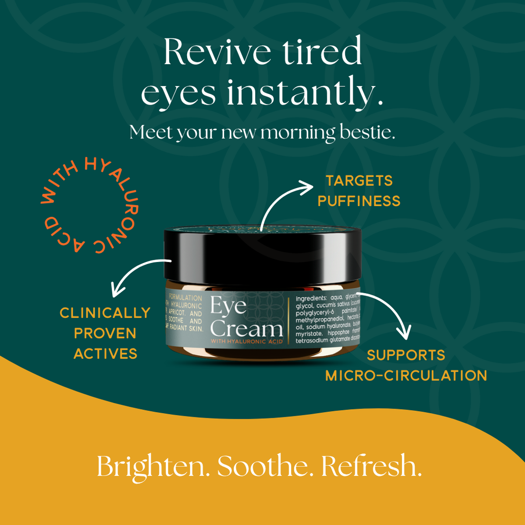 Botanical Eye Cream in a 20ml glass jar with hyaluronic acid to revive tired eyes instantly