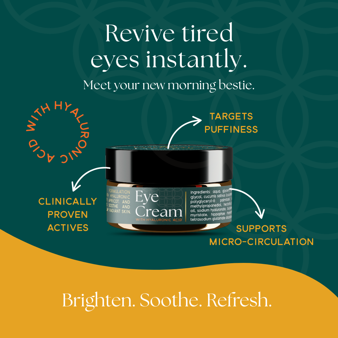 Botanical Eye Cream in a 20ml glass jar with hyaluronic acid to revive tired eyes instantly