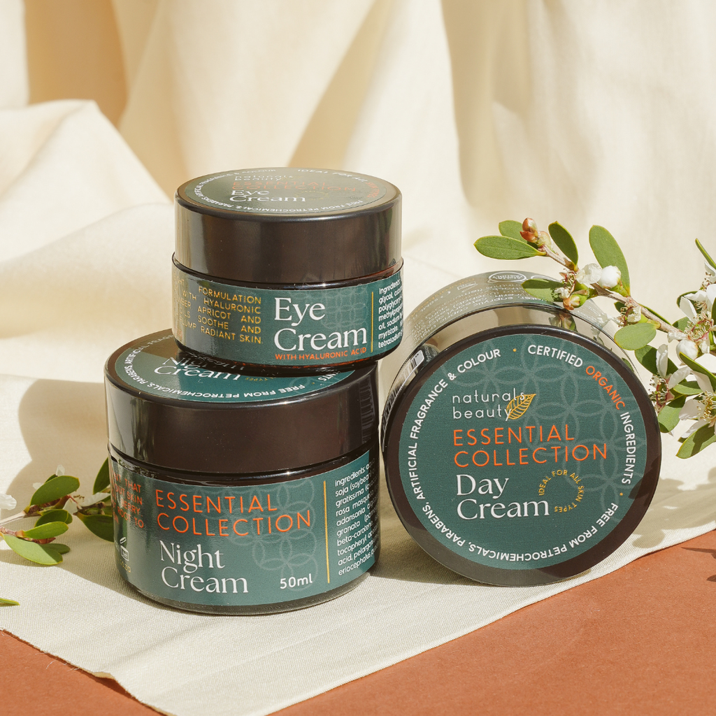 Naturals Beauty Essential Collection Day, Night, and Eye Creams made with organic ingredients, Cape Town, South Africa