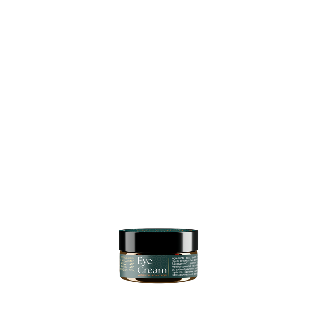 Glass jar of eye cream made with organic ingredients