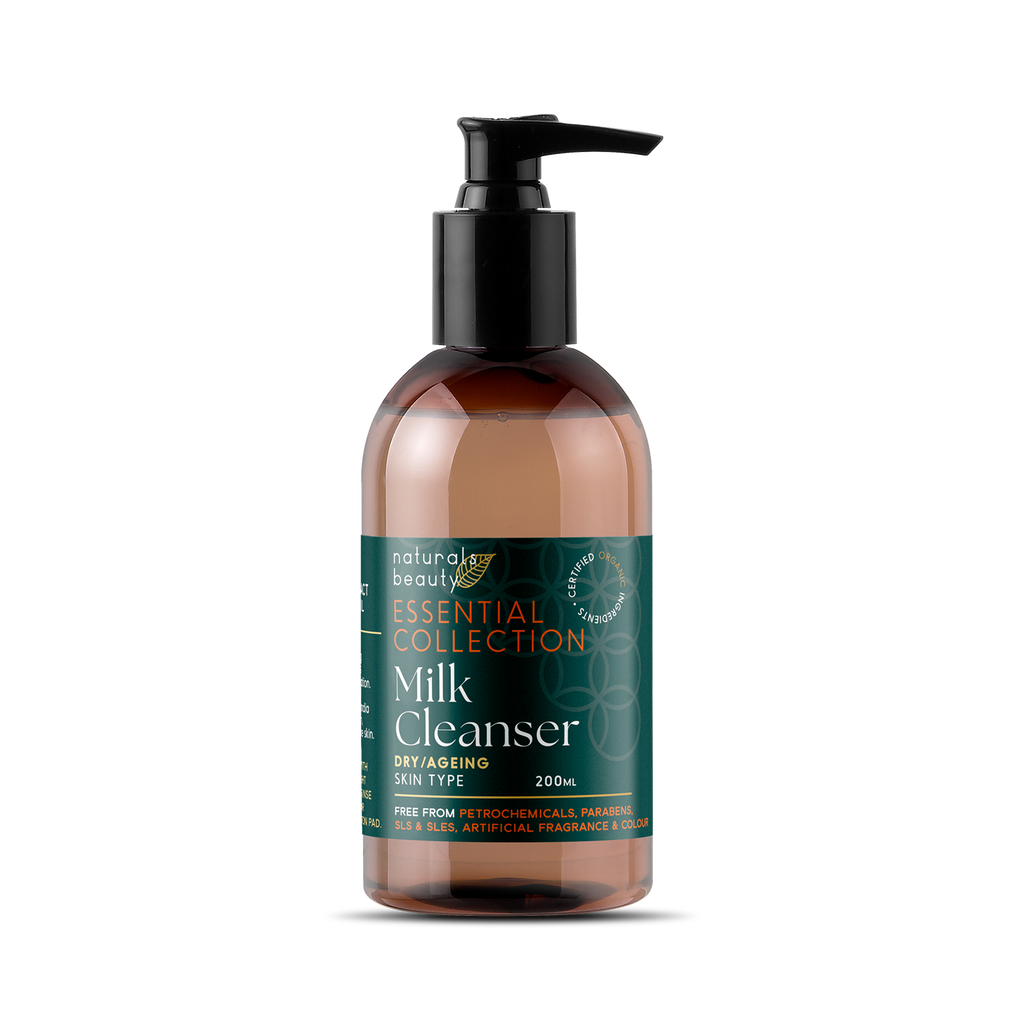 Bottle of Milk Cleanser with pump on a white background