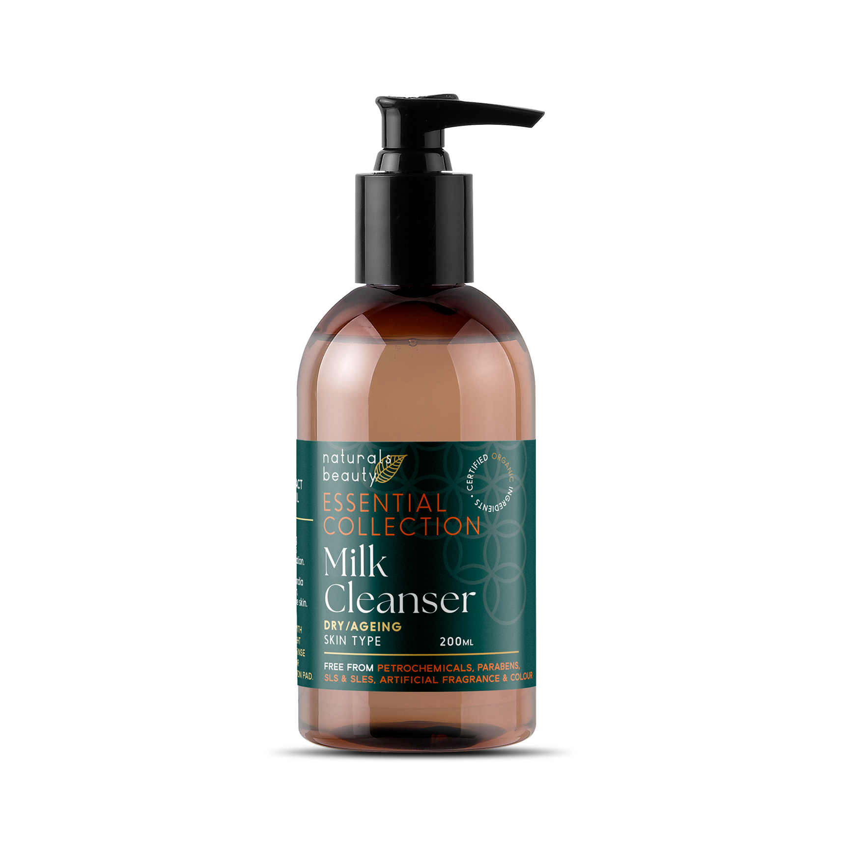 Bottle of Milk Cleanser with pump on a white background