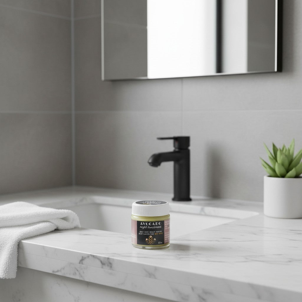 Naturals Beauty SA Nourishing Avocado Night Treatment Cream in a glass jar, rich face cream for dry skin.