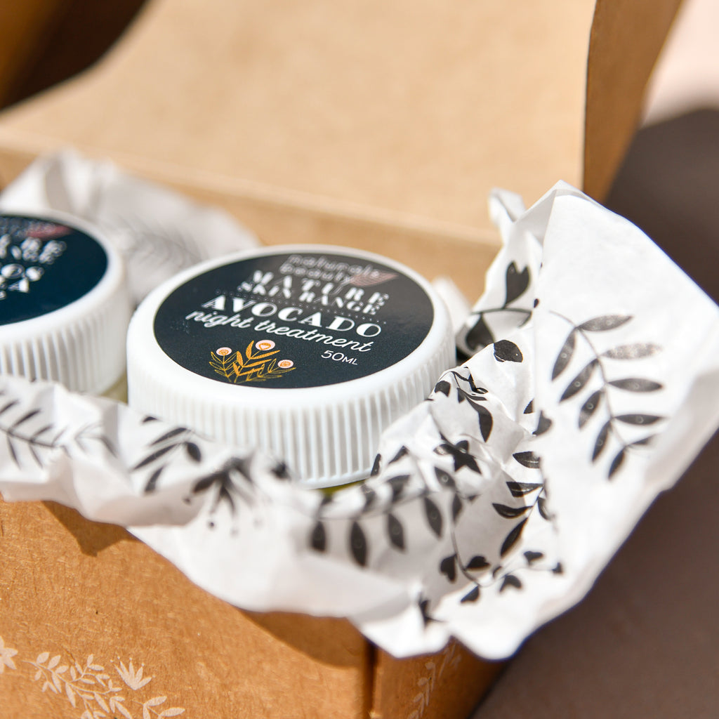 rooibos vanilla face cream, avoado night treatment & sweet orange wrinkle banisher